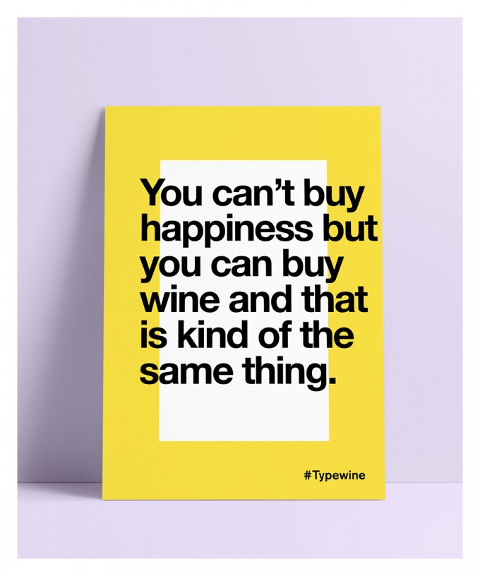 Typo Poster A2 Artprint mit Weinspruch „Happiness“ von Typewine