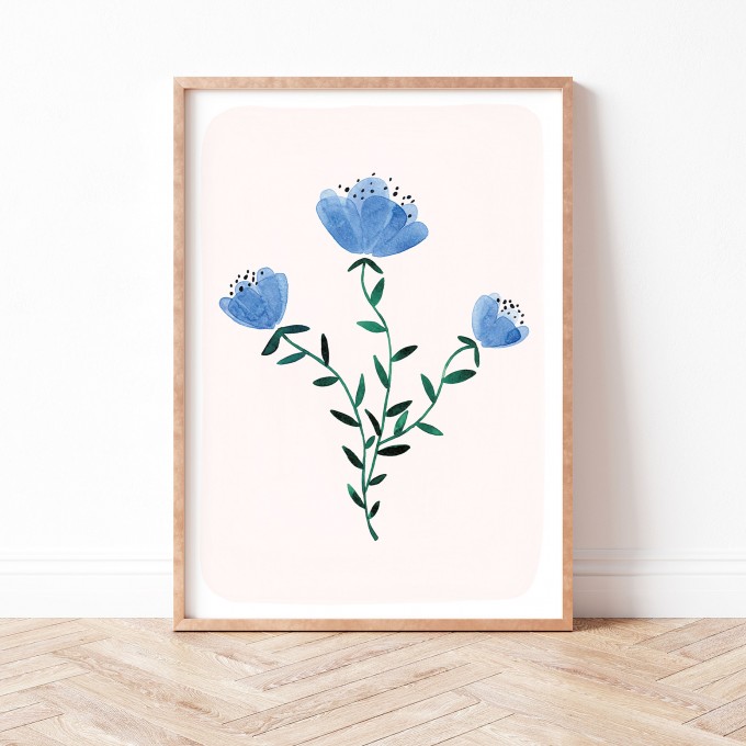 Paperlandscape | Kunstdruck | Wildblumen | Aquarell Pflanzen | verschiedene Größen | blau