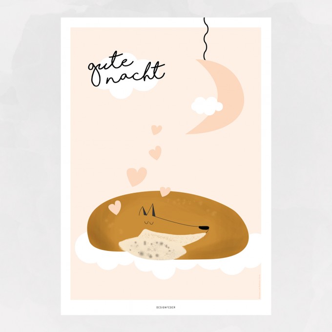 designfeder | Poster Gute Nacht kleiner Fuchs | Mädchen designfeder | Poster Gute Nacht kleiner Fuchs | Mädchen