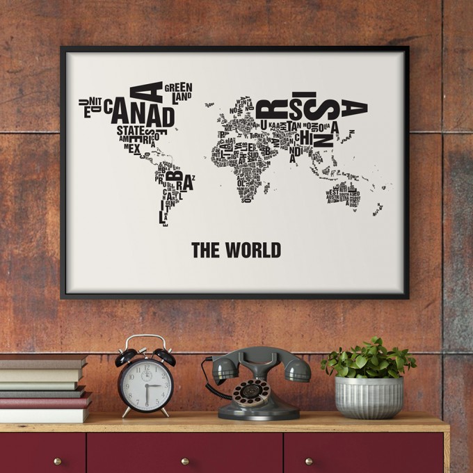 Buchstabenort The World Stadtteile-Poster Typografie Siebdruck