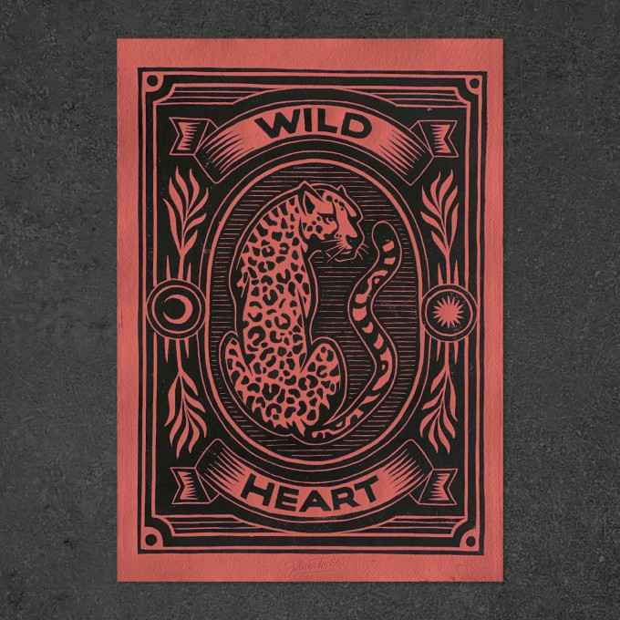 Juliana Fischer - Wild Heart - Linoldruck - Ziegelrot -DIN A3
