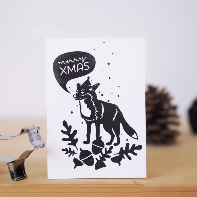 finicrafts handgedruckte Siebdruck-Klappkarte Xmas Fuchs mit Umschlag finicrafts handgedruckte Siebdruck-Klappkarte Xmas Fuchs mit Umschlag