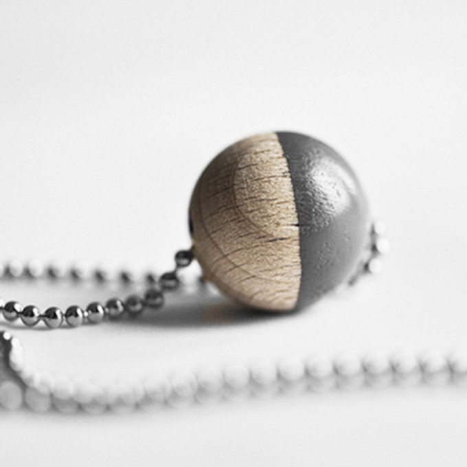 nahili KETTE half color half wood *Weißgold* lange silberne Kügelchenkette