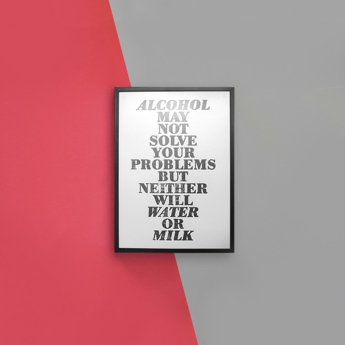 The True Type Linoldruck, typografischer Print: »Alcohol may not solve your problems …«, ungerahmt