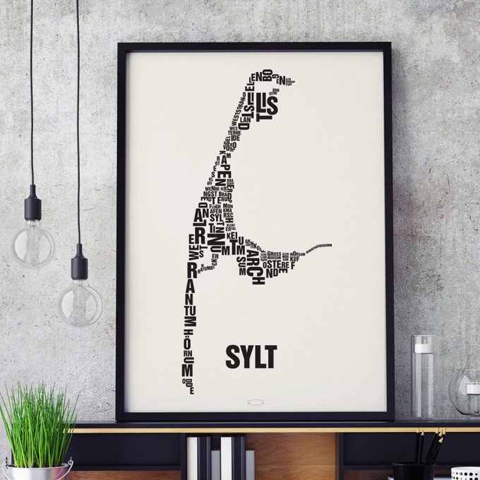 Buchstabenort Sylt Stadtteile-Poster Typografie Siebdruck