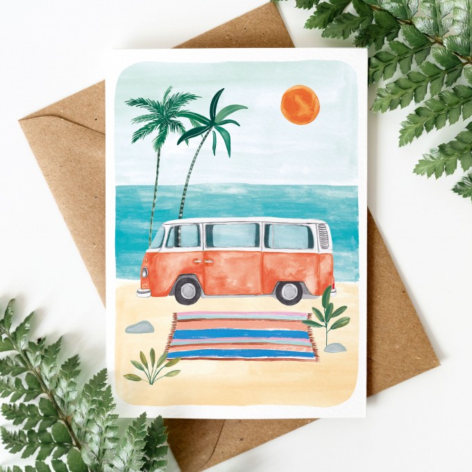 Paperlandscape | Faltkarte | VW Bulli Strand | Urlaubskarte | Ferien mit Camper Paperlandscape | Faltkarte | VW Bulli Strand | Urlaubskarte | Ferien mit Camper