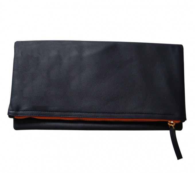 retro hirsch Hamburg Louise Clutch Leder blau mit Zipper, orange retro hirsch Hamburg Louise Clutch Leder blau mit Zipper, orange