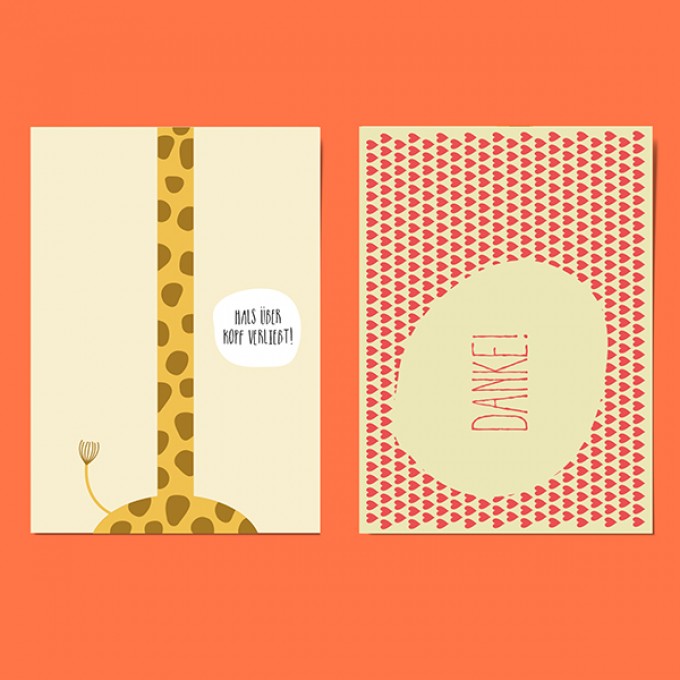 Edith schmuckes Papier "Hals über Kopf - Herzliches Danke" Set mit 2 Postkarten Edith schmuckes Papier "Hals über Kopf - Herzliches Danke" Set mit 2 Postkarten