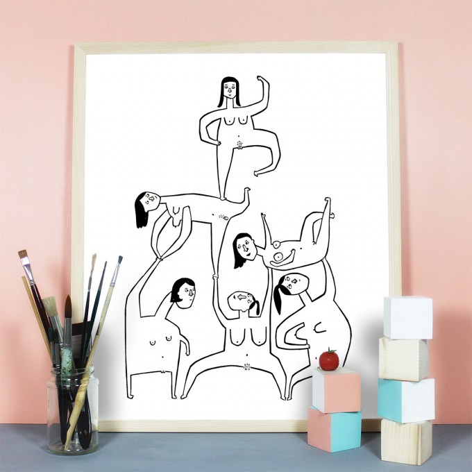 Knallbraun – Girls Girls Girls | Linolschnitt Knallbraun – Girls Girls Girls | Linolschnitt