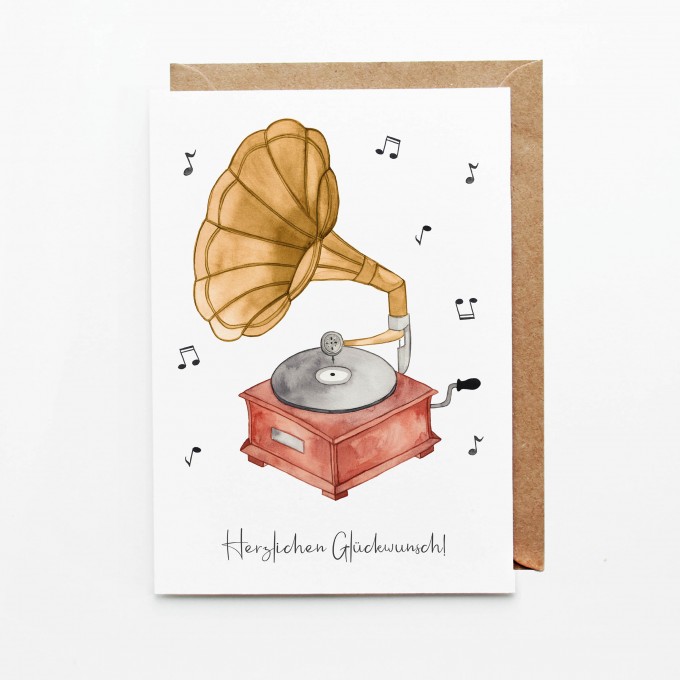 Paperlandscape | Faltkarte | Herzlichen Glückwunsch | Grammophon Paperlandscape | Faltkarte | Herzlichen Glückwunsch | Grammophon