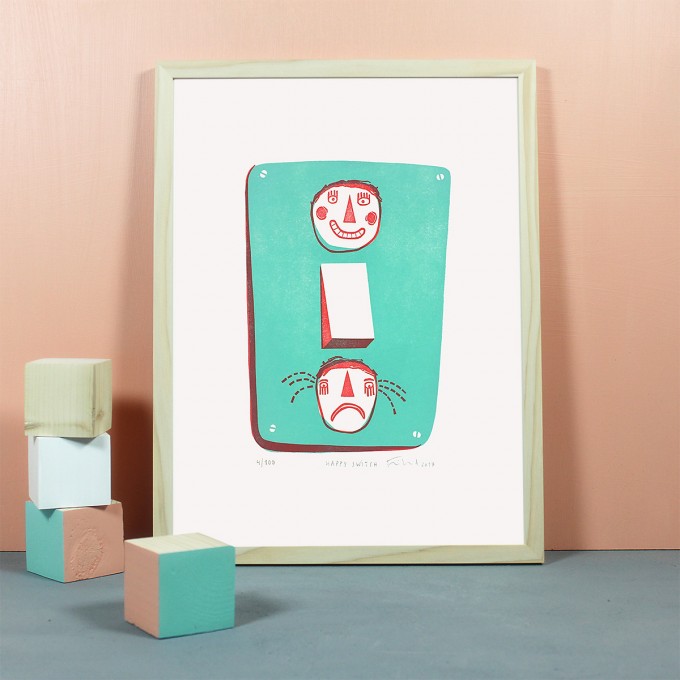Knallbraun – Happy Switch | Linolschnitt Knallbraun – Happy Switch | Linolschnitt