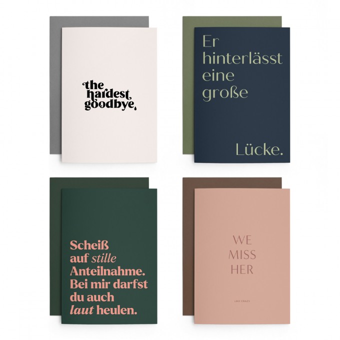 Set Abschied Von Herzen | 4er Set Klappkarten inkl. Umschlag | heartfelt paper & co Set Abschied Von Herzen | 4er Set Klappkarten inkl. Umschlag | heartfelt paper & co