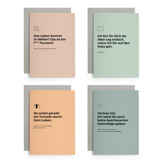 Set Direkt & Ehrlich | 4er Set Klappkarten inkl. Umschlag | heartfelt paper & co Set Direkt & Ehrlich | 4er Set Klappkarten inkl. Umschlag | heartfelt paper & co