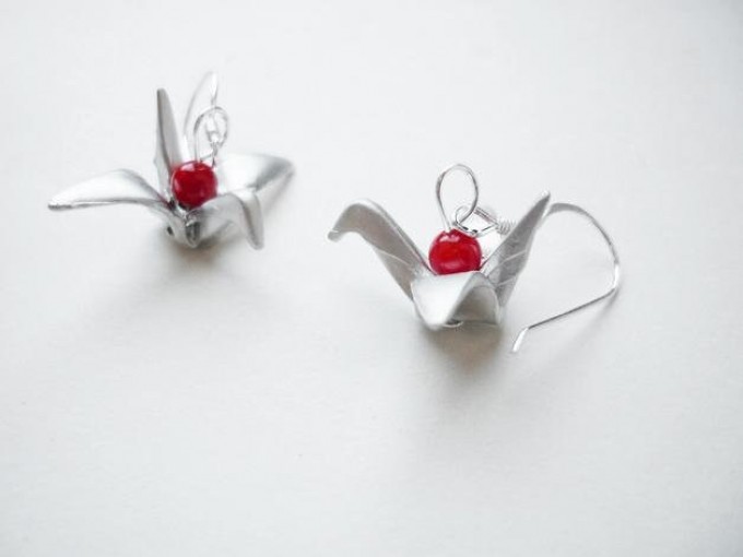 Nahili OHRRINGE Unikat Origami Vogel ***Weißgold*** 925 Silber Weißgold silbern Koralle

