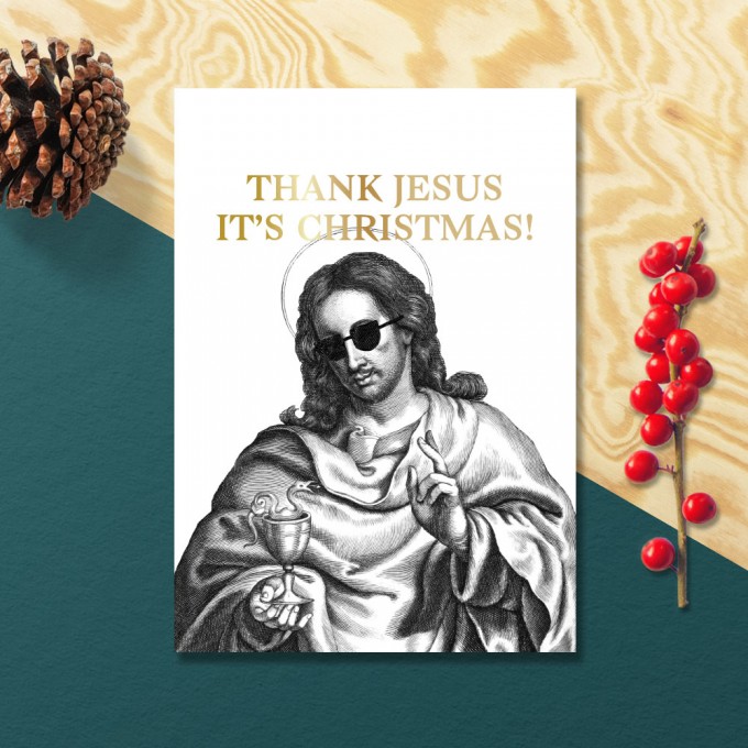 3er-Set – THANK JESUS IT'S CHRISTMAS! – Chiara Tempel – Weihnachtskarten, goldene Heißfolienprägung 3er-Set – THANK JESUS IT'S CHRISTMAS! – Chiara Tempel – Weihnachtskarten, goldene Heißfolienprägung