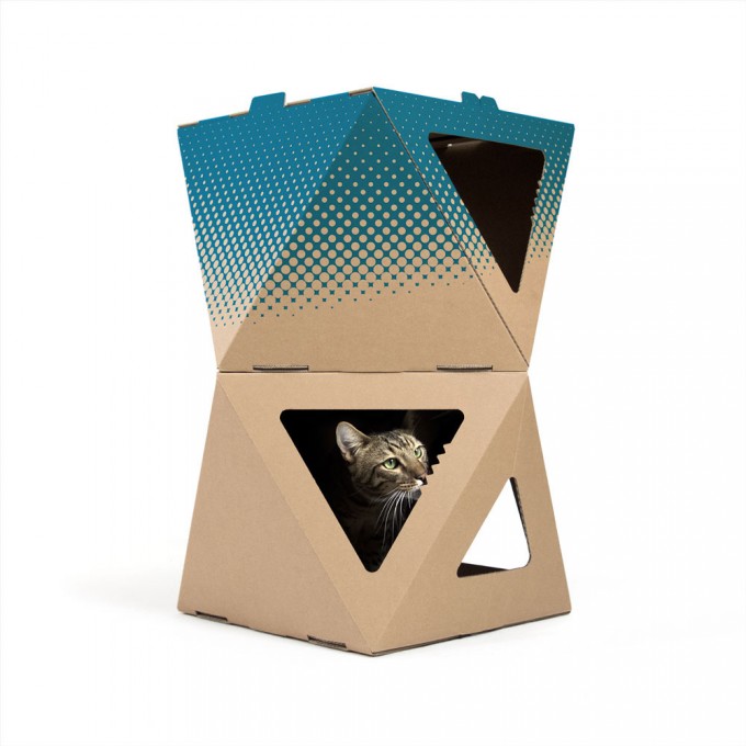 meezee Katzenkarton NOOK double - nature/dots petrol meezee Katzenkarton NOOK double - nature/dots petrol