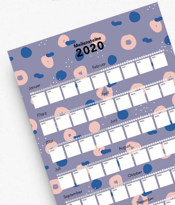 Stahlpink Poster Kalender Meilensteine 2020
