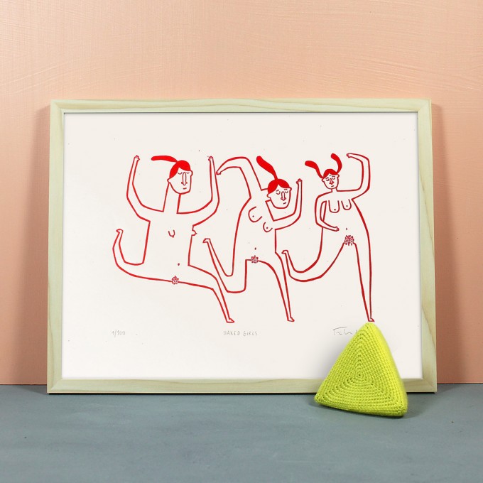 Knallbraun – Naked Girls | Linolschnitt Knallbraun – Naked Girls | Linolschnitt