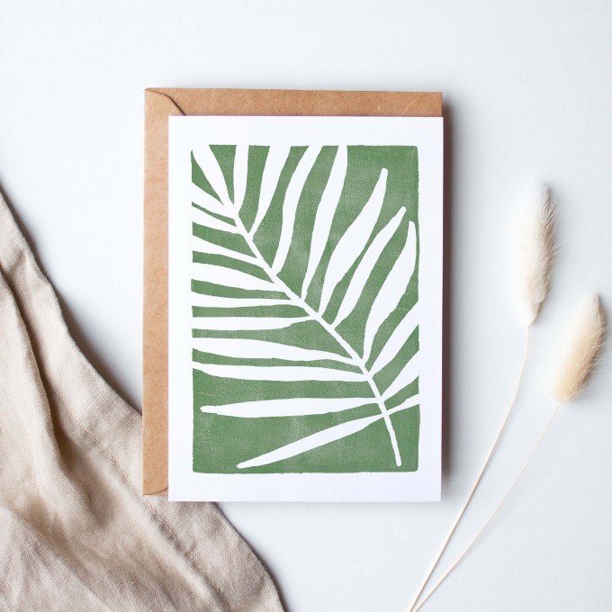 Paperlandscape | Faltkarte | Palmblatt grün | botanisch