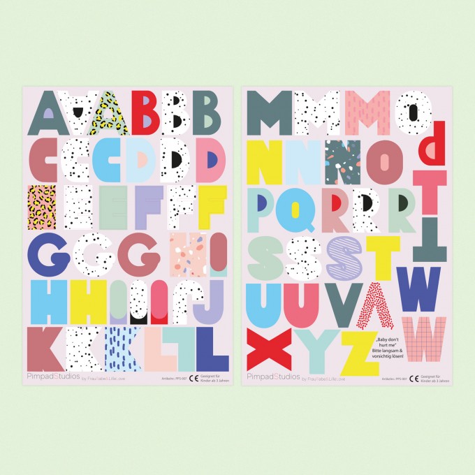 Pimpad Sticker Set "ABC" (2 Bögen Aufkleber, umweltfreundlich, wiederverwendbar, DIY)