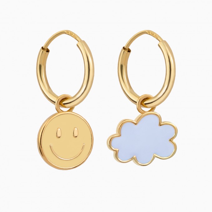Creolen Ohrringe mit Smiley und Wolke aus Gold Vermeil | Paeoni Colors