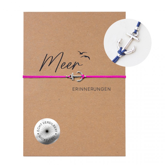 Bow & Hummingbird Armband auf Karte - Anker Versilbert - Meer Erinnerungen