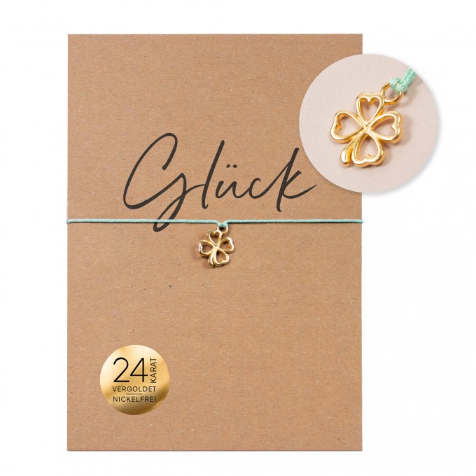 Bow & Hummingbird Armband auf Karte - Kleeblatt - Glück