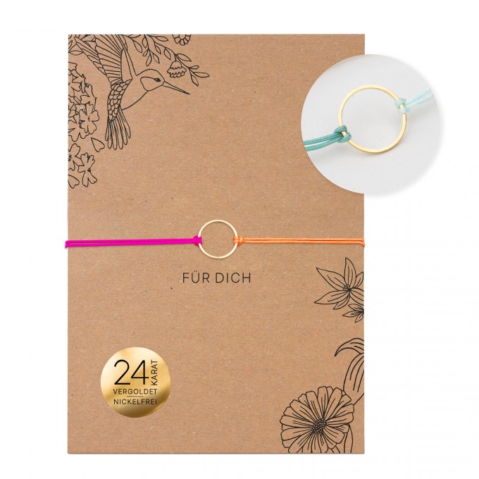 Bow & Hummingbird Armband auf Karte - Ring - Für Dich - 24 Karat vergoldet