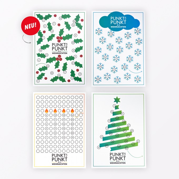 TYPOP 4-teiliges Set Adventskalenderkarten "Kerzen, Tannenbaum, Schneeflocken, Stechpalme" inkl.Umschläge, Minikarten + Umschläge und Klebepunkte TYPOP 4-teiliges Set Adventskalenderkarten "Kerzen, Tannenbaum, Schneeflocken, Stechpalme" inkl.Umschläge, Minikarten + Umschläge und Klebepunkte