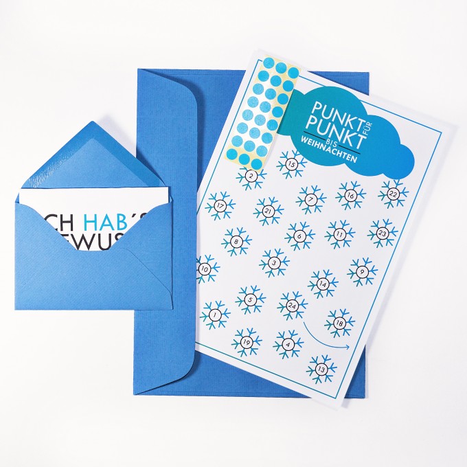 Adventskalenderkarte "Schneeflocken" inkl. Umschlag, Minikarte + Umschlag und Klebepunkte Adventskalenderkarte "Schneeflocken" inkl. Umschlag, Minikarte + Umschlag und Klebepunkte