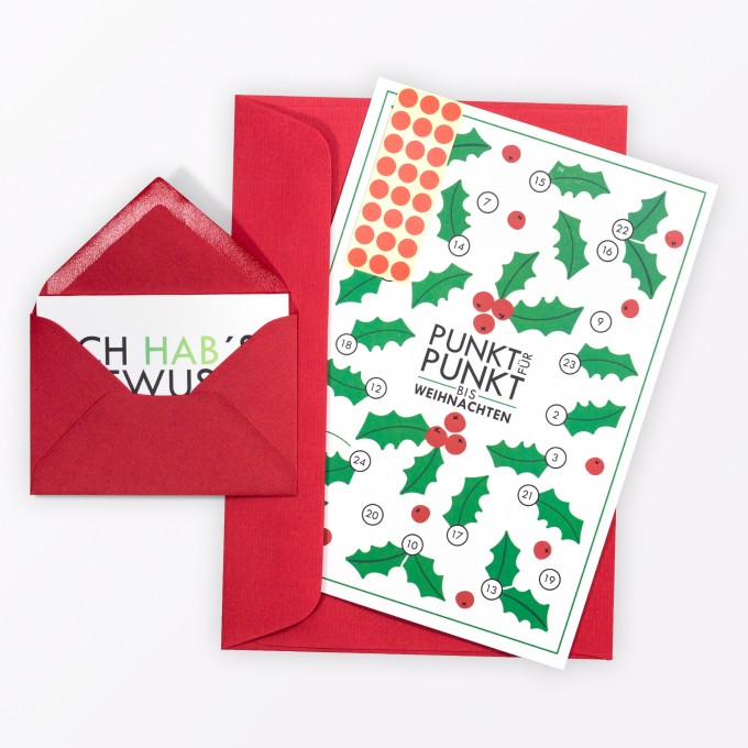 TYPOP Adventskalenderkarte "Stechpalme" inkl. Umschlag, Minikarte + Umschlag und Klebepunkte TYPOP Adventskalenderkarte "Stechpalme" inkl. Umschlag, Minikarte + Umschlag und Klebepunkte