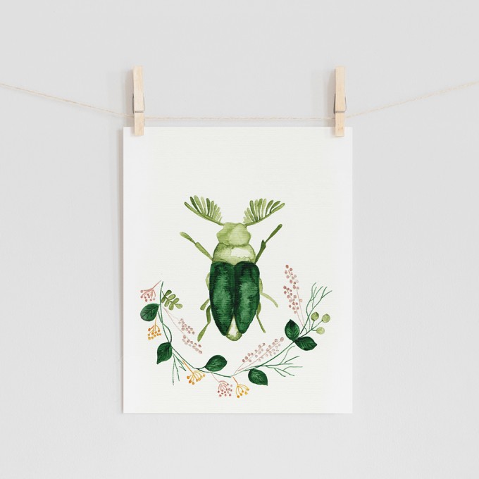 hasenkinder - Aquarellbild "green beetle" 18x24cm hasenkinder - Aquarellbild "green beetle" 18x24cm