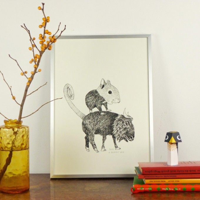 Anka Büchler Das Liebesspiel der Wolpertinger limitierte Risodruckserie, Motiv 3 Anka Büchler Das Liebesspiel der Wolpertinger limitierte Risodruckserie, Motiv 3