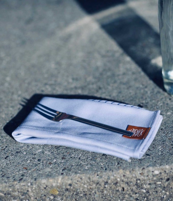 ZURÜCK Picknick Serviette bedruckt blau ZURÜCK Picknick Serviette bedruckt blau