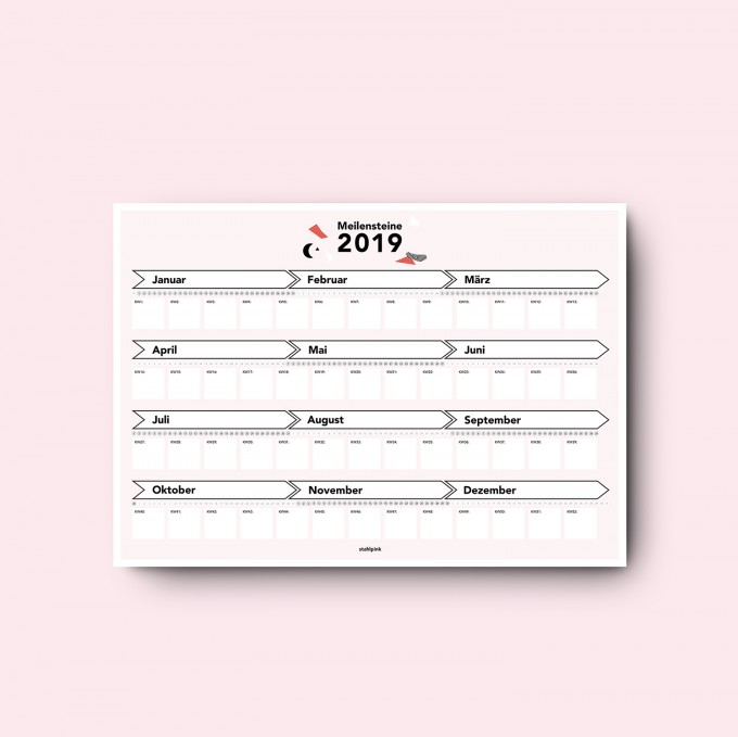 stahlpink – Meilensteine-Kalender 2019 Querformat stahlpink – Meilensteine-Kalender 2019 Querformat