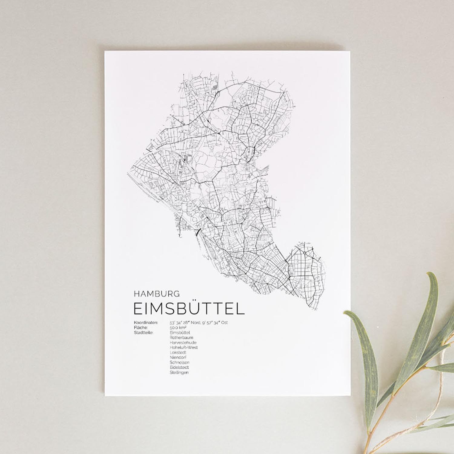 Hamburg Eimsbüttel Karte als hochwertiger Print - Posterdruck im