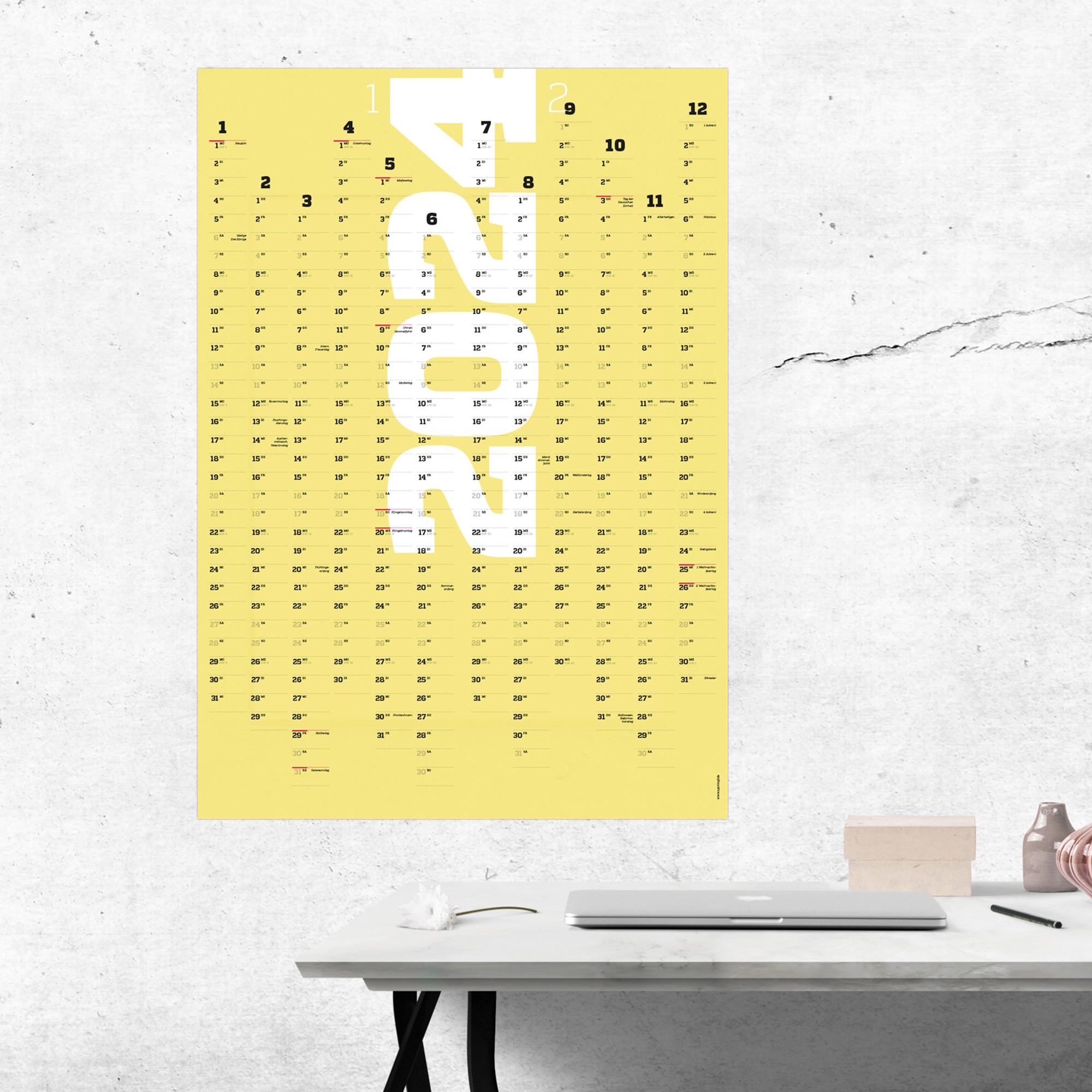 Wandkalender 2024 und 2025, 24 Monate verwendbar, A1-Jahresplaner, 2 