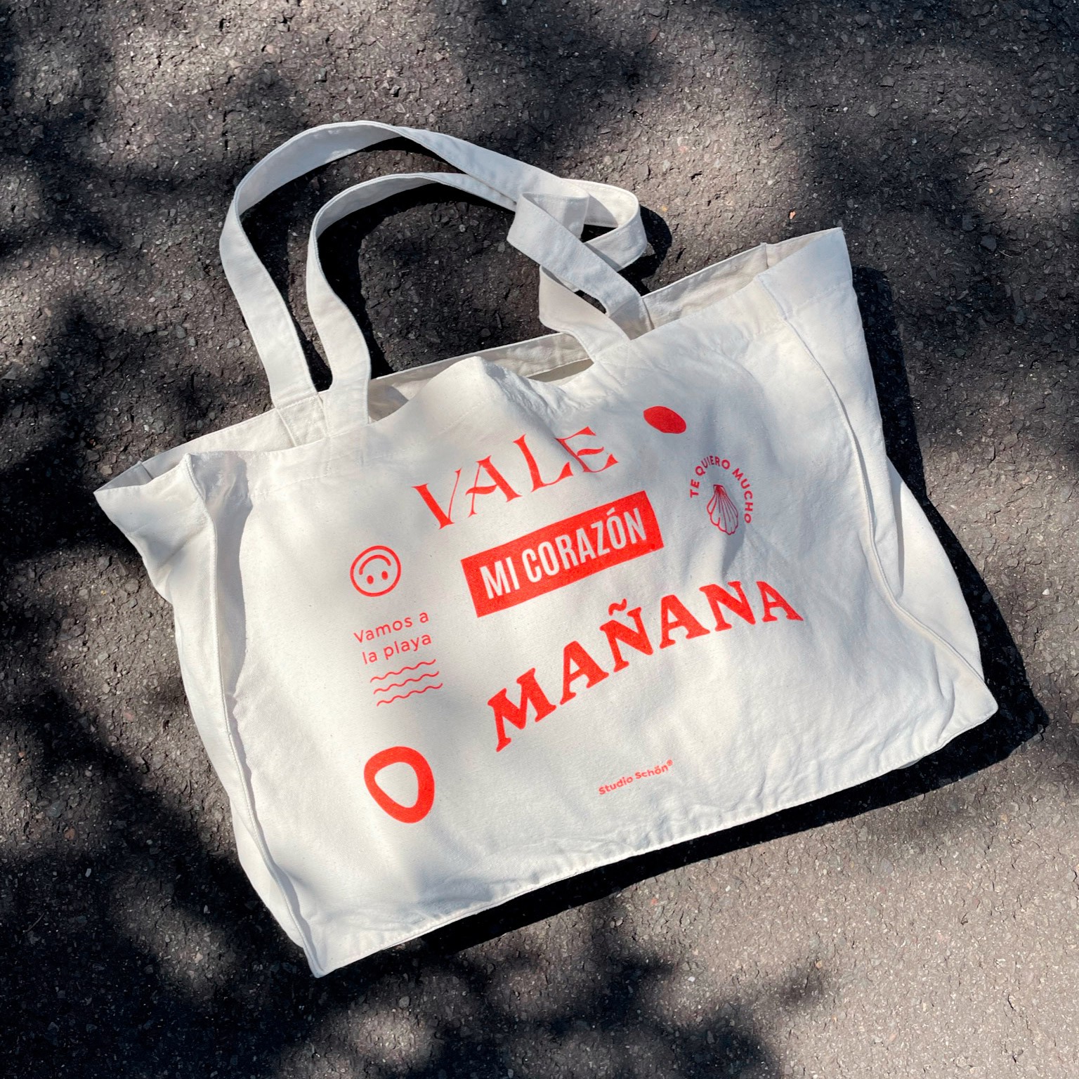 ORGANIC BEACH BAG MANANA PRINT ROT BAUMWOLLTASCHE NATURAL Studio Schon