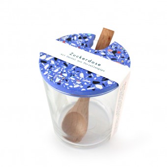 objet vague / Terrazzo Zuckerdose mit Holzlöffel / Blau
