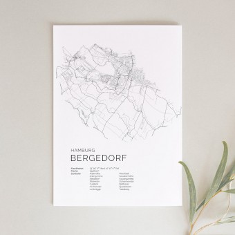 Hamburg Bergedorf Karte als hochwertiger Print - Posterdruck im skandinavischen Stil von Skanemarie