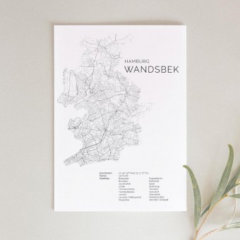 Hamburg Wandsbek Karte als hochwertiger Print - Posterdruck im skandinavischen Stil von Skanemarie