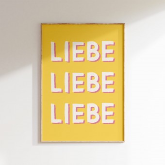 vonSUSI Fine Art Poster mit Typografie "Liebe" in gelb, Din A4-A1