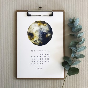 Kalender mit Mondaqaurellen 2024, DIN A4, Mondkalender- SANS.