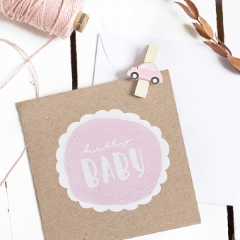 Kleine Papeterie // Hello Baby // Klappkarte rosa mit Umschlag