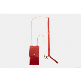 Lapàporter – iPhone Handykette aus Metall mit Lederriemen und abnehmbarer Tasche, rot/gold