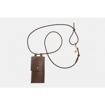 Lapàporter – iPhone case zum Umhängen mit geflochtener Lederkordel und abnehmbarer Tasche, dunkelbraun/gold