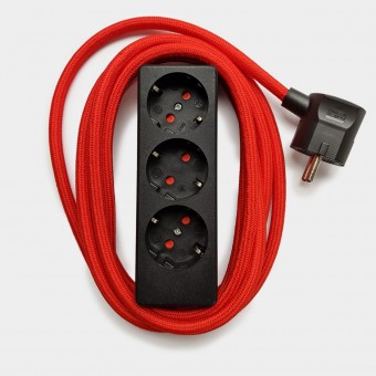 Njustudio schwarze Steckerleiste mit 3m Textilkabel (red)