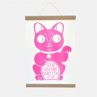 Riso-Poster Lucky Cat – Brunhilda