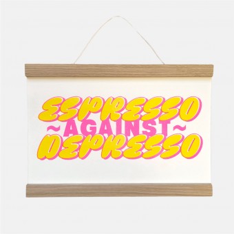 Riso-Poster Espresso Against Depresso & Magnetischer Aufhänger – Brunhilda