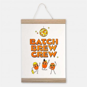 Riso-Poster Batch Brew Crew & Magnetischer Aufhänger – Brunhilda